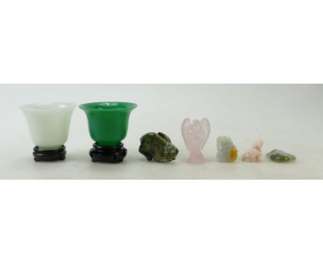 Chinese stone figures and animals: A collection of Chinese various carved miniature stone figures, animals and 2 bowls, talle