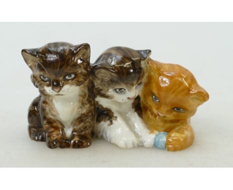 Royal Worcester miniature model of three kittens: Royal Worcester black mark 3141, length 7.5cm.