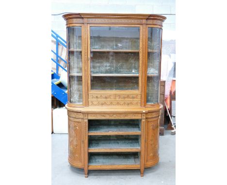 Victorian Satinwood Gillows Credenza Vitrine: Decorated with inlaid marquetry in the form of tools and musical instruments. S