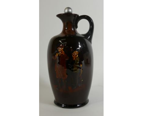 Royal Doulton Kingsware Whisky Flask: Royal Doulton Kingsware Dewars whisky flask "Scottish Fishermen", height 22cm. (restora