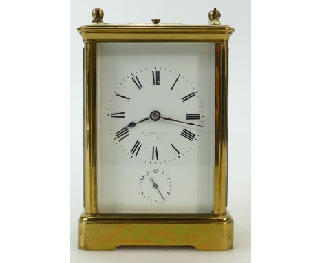 Carriage Clock repeating alarm: Large French carriage clock marked Brevete SGDG, and R&amp;C 482 to backplate. Repeating on 1