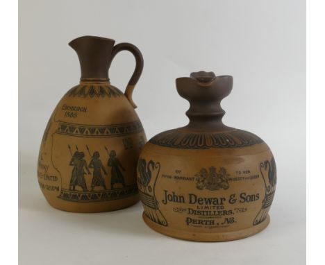 Doulton DCL Scotch Whisky Flasks: Doulton Silicon D.C.L Scotch whisky flask Edinburgh 1886, height 18.5cm and a similar small