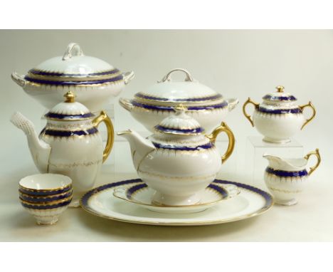 Coalport Gilt &amp; Cobalt Blue Pattern Dinner Service to include: Part tea &amp; part coffee set, dinner plates 6 x 28cm, 6 