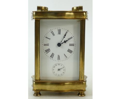 Carriage Clock with alarm: French standard size brass carriage clock with alarm, no key, not working. 16cm to top of handle.