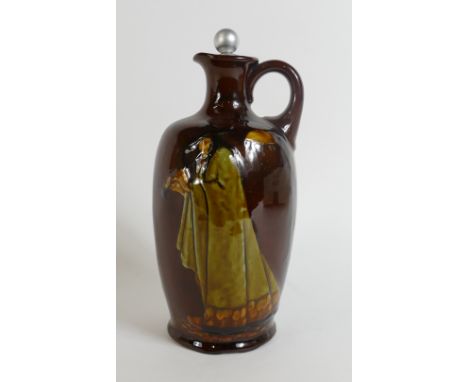 Royal Doulton Kingsware Whisky Flask: Royal Doulton Kingsware Dewars whisky flask "The Pied Piper" with later stopper, height