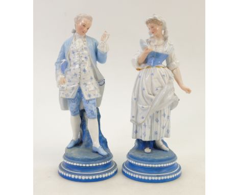 A pair 19th century porcelain figures of a Gentleman and a Lady: 19th century figures with anchor marks to base, height 24cm.