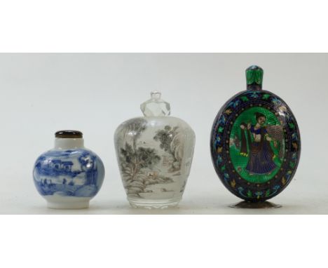 A collection of Chinese Perfume Bottles: Collection of Chinese perfume bottles comprising glass scent bottle decorated with m