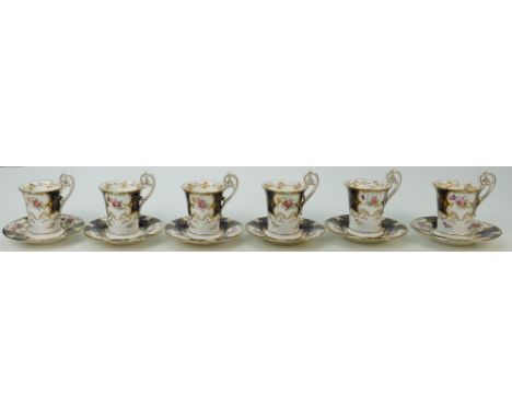 Coalport Cobalt Blue Batwing Coffee Cans &amp; Saucers: Marked AD4307, six pairs