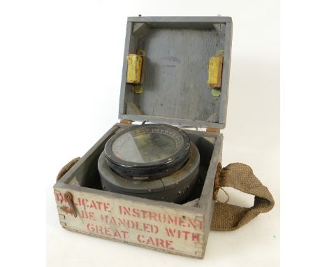 Boxed WWII military type compass type PS: Boxed compass, box dated 1943 &amp; measuring 18cm x 18cm x 11cm high.