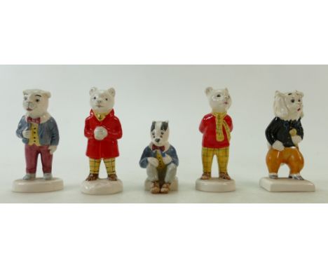 A collection of Beswick figures from the Rupert the Bear series: Beswick figures comprising Rupert Bear, Rupert Snowballing, 