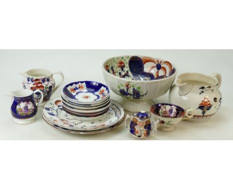 A large collection of 19th Century Welsh Gaudy Tea and Dinner ware to include: Cups, saucers, bowls, vases, teapots, fruit bo