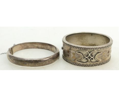 Early 20th century sterling silver Bangle &amp; one other: Early 20th century bangle impressed 'sterling silver' with gold hi