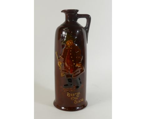 Royal Doulton Kingsware Whisky Flask: Royal Doulton Kingsware Dewars whisky flask "George the Guard" with original stopper, h
