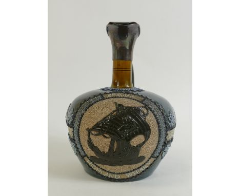 Doulton Lambeth Whisky Flask: Doulton Lambeth whisky flask advertising Greenlees Brothers, height 20cm.
