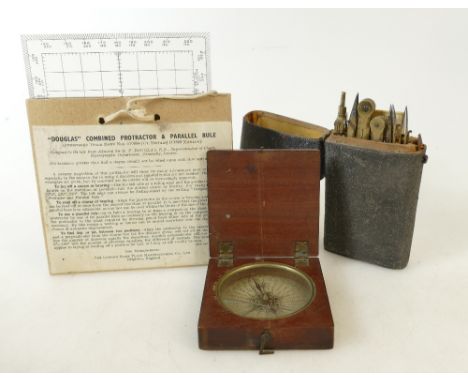 A collection of 19th century items: 19th century items including boxed brass projector set with bone ruler by T Prosser in or