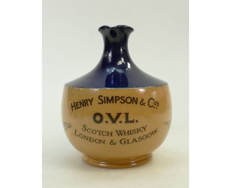 Royal Doulton Stoneware Whisky Flask: Royal Doulton Stoneware whisky flask decorated with ships "Henry Simpson &amp; Co O.V.L