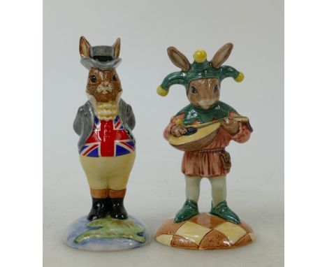 Royal Doulton Bunnykins figures Jester and John Bull: The Jester: DB161 (boxed) and John Bull DB134, both limited editions (2