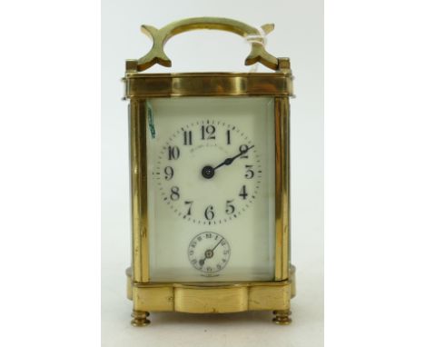 Carriage Clock with alarm: French standard size brass carriage clock with alarm, no key, but using a spare key, it winds, tic