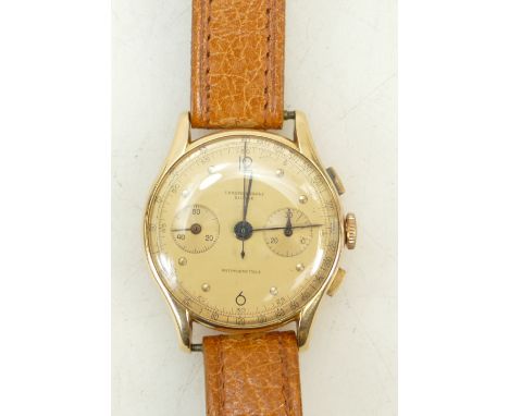 18ct gold gents large Chronograph Wristwatch: 18ct gold gents large Chronograph wristwatch, winds and ticks, but centre secon