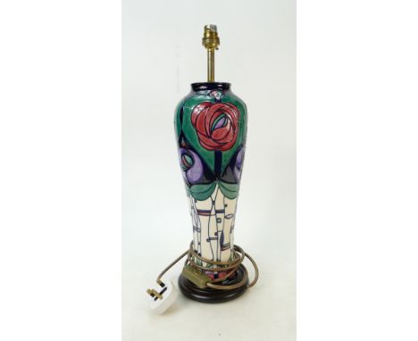 Moorcroft Large Lamp Base pattern A Tribute to Charles Rennie Mackintosh: By Rachel Bishop. Height 40cm (not including top li