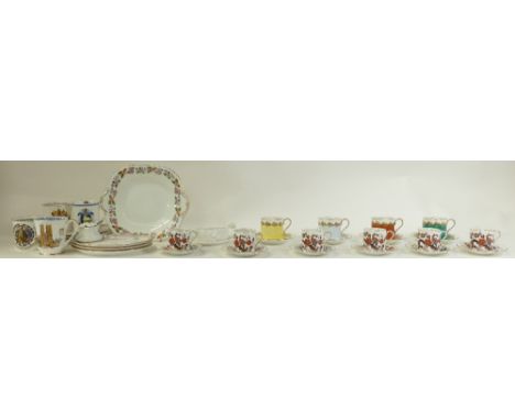 A collection of Aynsley pottery: Aynsley pottery harlequin set of coffee cans in different colours, Princess shaped dishes, s