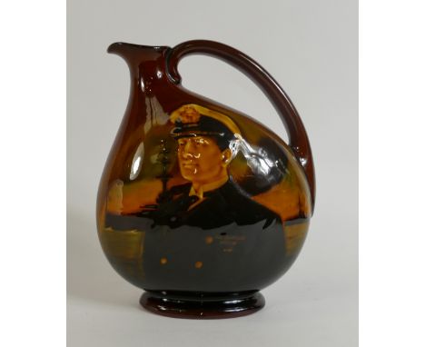 Royal Doulton Kingsware Whisky Flask: Royal Doulton Kingsware Dewars whisky flask "Admiral of the Fleet", height 18cm.