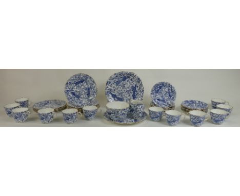 Royal Crown Derby Peacock Blue &amp; White tea ware to include: 12 cups and saucers, matching side plates, cream, sugar and s