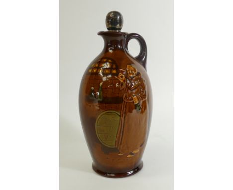 Royal Doulton Kingsware Whisky Flask: Royal Doulton Kingsware Dewars whisky flask Drinking Monk with original stopper, height