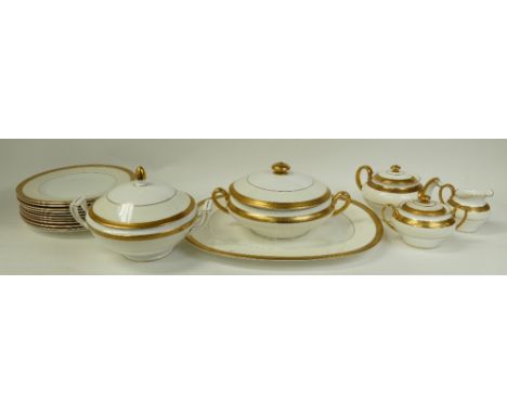 A collection of Minton Buckingham patterned dinner ware to include : 27cm plates x 11, 22cm tureen, 24cm tureen, 40cm serving