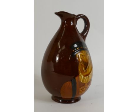 Royal Doulton Kingsware Whisky Flask: Royal Doulton Kingsware Dewars whisky flask "Beefeaters", height 19cm.