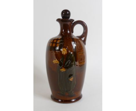 Royal Doulton Kingsware Whisky Flask: Royal Doulton Kingsware Dewars whisky flask "Fagin" with original ceramic stopper, heig