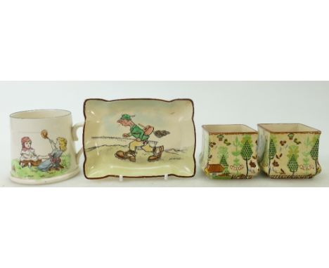 Royal Doulton Seriesware items: Royal Doulton seriesware items including comical fisherman dish by H.M Bateman, pair Tapestry