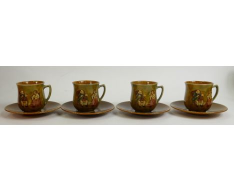 Royal Doulton Kingsware Coffee Cans and Saucers: Royal Doulton Kingsware set of 4 coffee cans and saucers. (8)