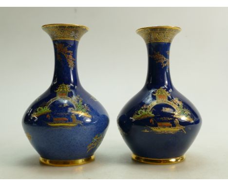 Pair of Carltonware Vases: Pair of Carltonware vases decorated in the Pagoda design, height 16.5cm. (2)