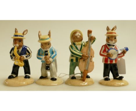Royal Doulton Bunnykins Figures from the Jazz Band Collection: Figures comprising  Clarinet Player DB184, Double Bass Player 