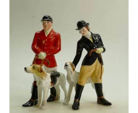 Royal Crown Derby pair of character figures of Huntsman and Huntslady: Royal Crown Derby scarce character figures of Huntsman