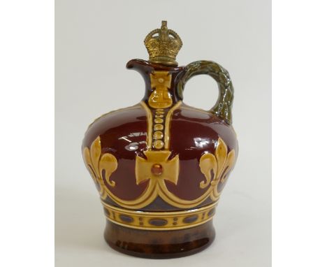 Royal Doulton Kingsware Dewars Whisky Flask: Royal Doulton Kingsware Dewars whisky flask Coronation Orb, height 20cm.