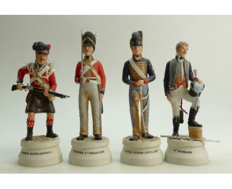Coalport Michael Abberle Waterloo Commemorative figures: Corporal Royal Horse Artillery, Trooper 2nd Dragoons, Sergeant 79th 