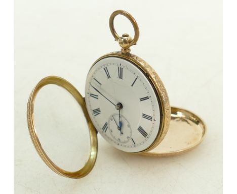 Ladies gold coloured metal Pocket Watch marked 14k: Ladies gold coloured metal pocket watch marked 14k, and tested as higher 