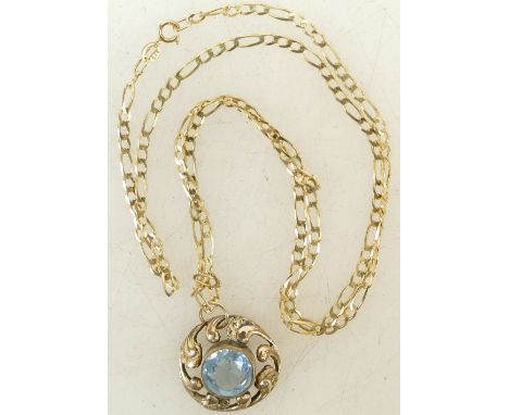 9ct gold Pendant with light blue stone &amp; 50cm 9ct chain, 6.1g:  