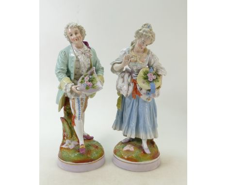 Pair of large decorative 19th century figures: Continental large pair of glazed figurines, possibly French, standing 40cm hig