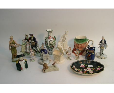 A collection of ceramics including a Royal Dux figure and Worcester figure, a/f and Beswick 'Toby Weller' character jug