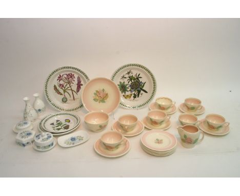 A Susie Cooper tea service, three Botanical Garden Portmeirion plates and Wedgwood dressing table items.