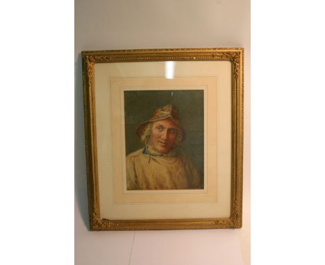 A gilt framed original portrait study of a fisherman, signed W. Hill. Approximately 45x53cm