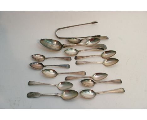 A collection of silver plate ware including a Georgian table spoon