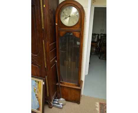 An oak cased longcase clock with silvered dial, approx height 190.5cm.