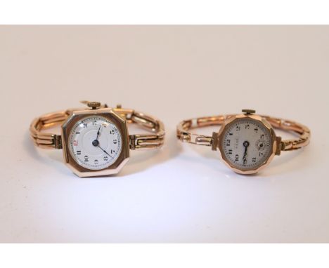 Two Vintage gold wrist watches with gold expanding straps