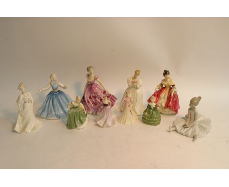 Four Coalport figurines,a collection of Doulton figurines and one Nao