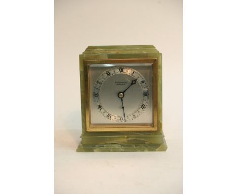 An Elliott green marble mantle clock by M.Chapman & Co of Chelmsford.