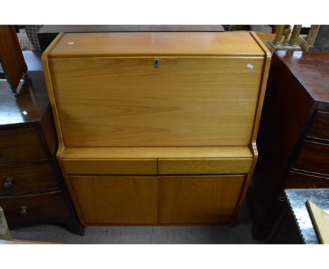 A 1970's light wood bureau, approx 91cm x 40cm x 107cm.